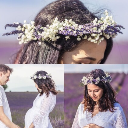 Couronne de fleurs , lavande et gypsophile .